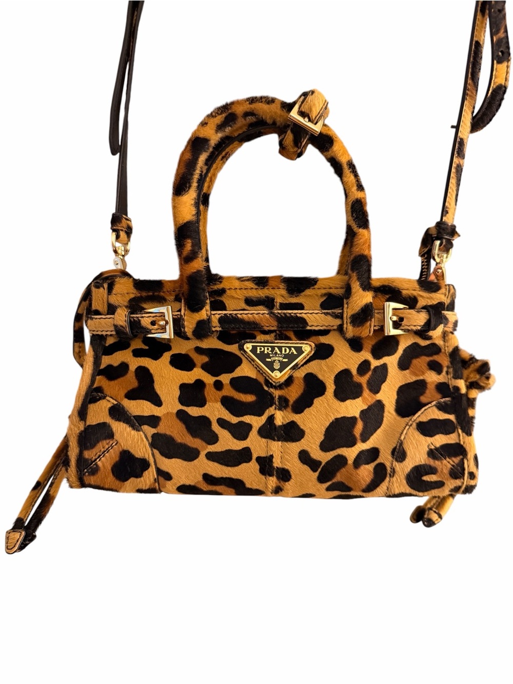 AUTHENTIC PRADA BONNIE Mini Bag in Leopard Print Calf Hair